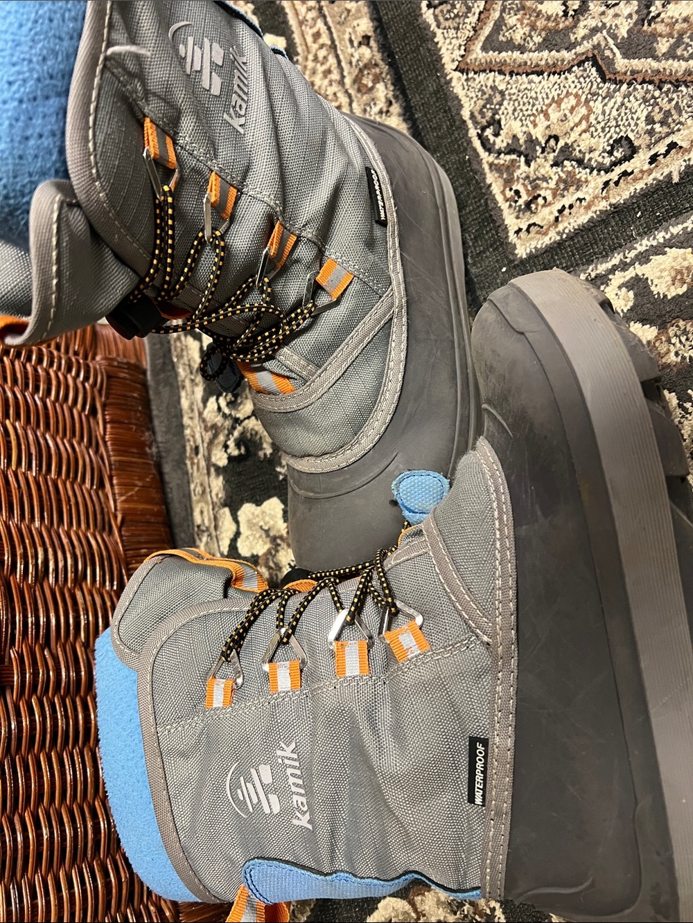 Kamik Gray Winter Boots with Blue and Orange Accents